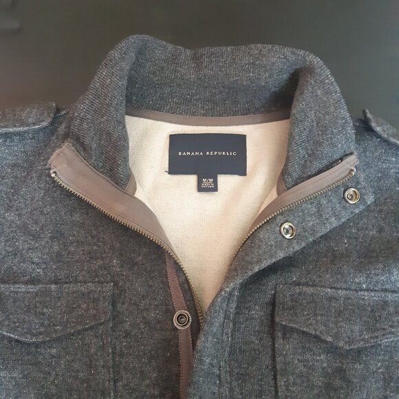 Banana Republic SZ M Heather Grey Full Zip Up Wool & Cotton Men's Sweater Jacket - Picture 3 of 16